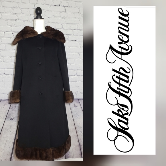 Saks Fifth Avenue Jackets & Blazers - Vintage 1950's Saks Fifth Ave Black Wool Fur Coat